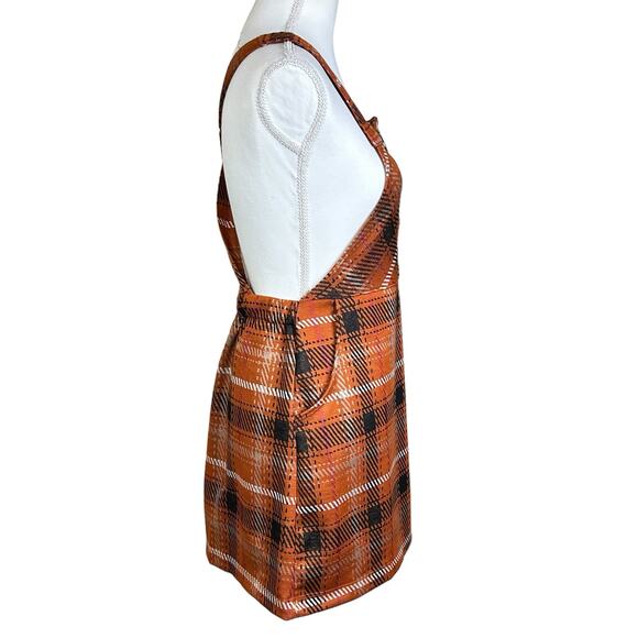 Honey & Sparkle Skirtall Size Large Orange Plaid Zip Front Pockets Elastic Waist - Picture 4 of 12